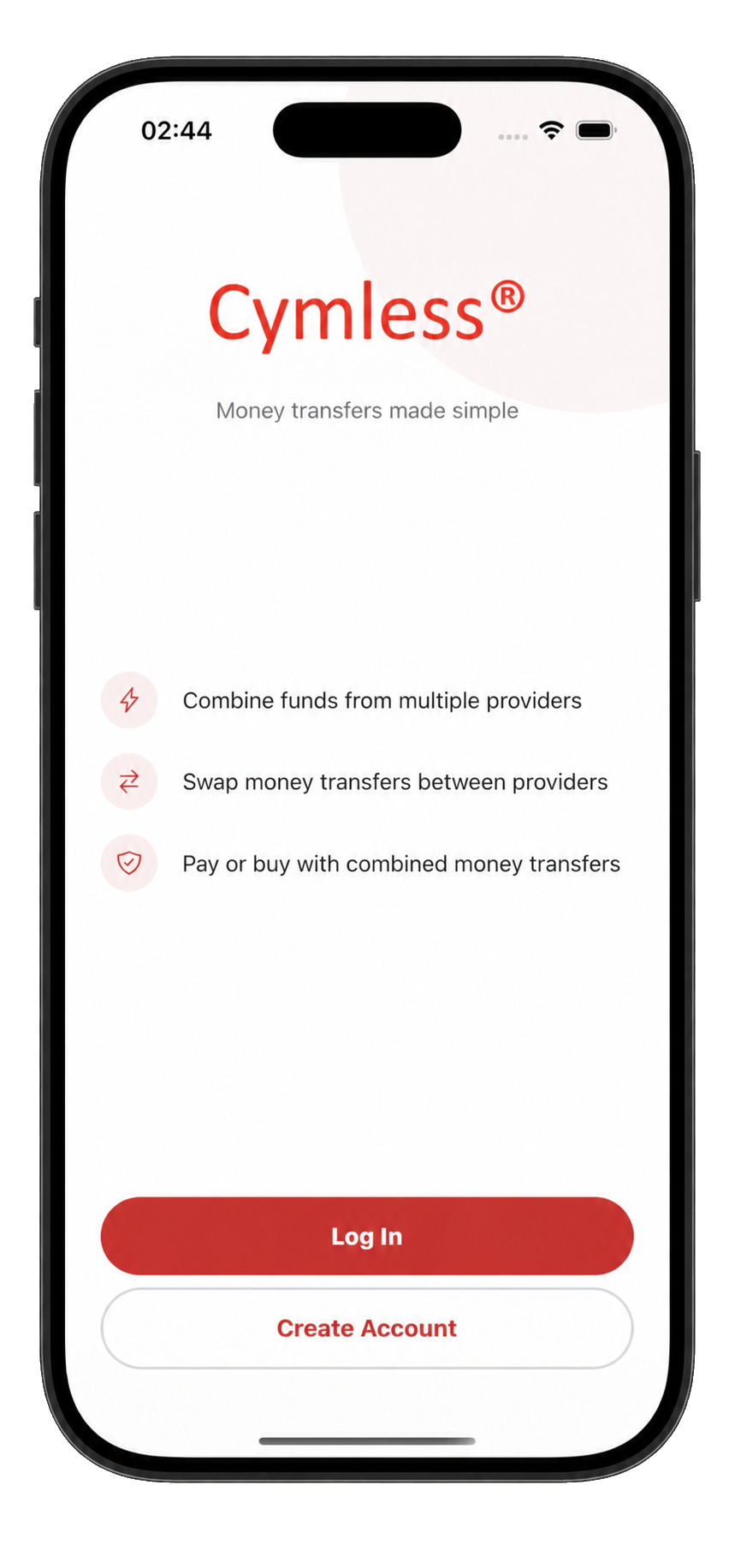 Cymless mobile app welcome screen