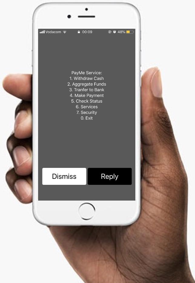 Cymless USSD menu on a feature phone